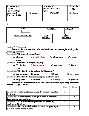 Đề kiểm tra 1 tiết môn Tiếng Anh 8 - Năm học 2018-2019
